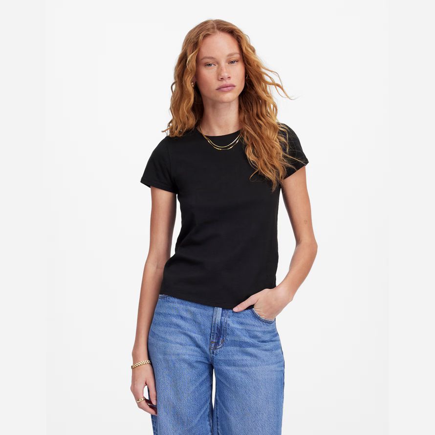 black womens madewell essential slim lightweight cotton t-shirts