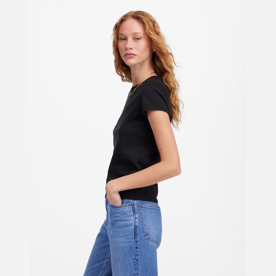 black womens madewell essential slim lightweight cotton t-shirts