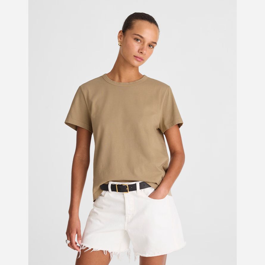 womens madewell cotton perfect crewneck t-shirts khaki