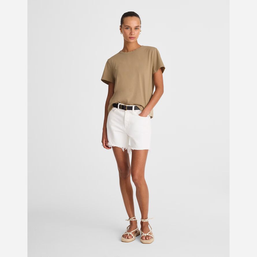 womens madewell cotton perfect crewneck t-shirts khaki
