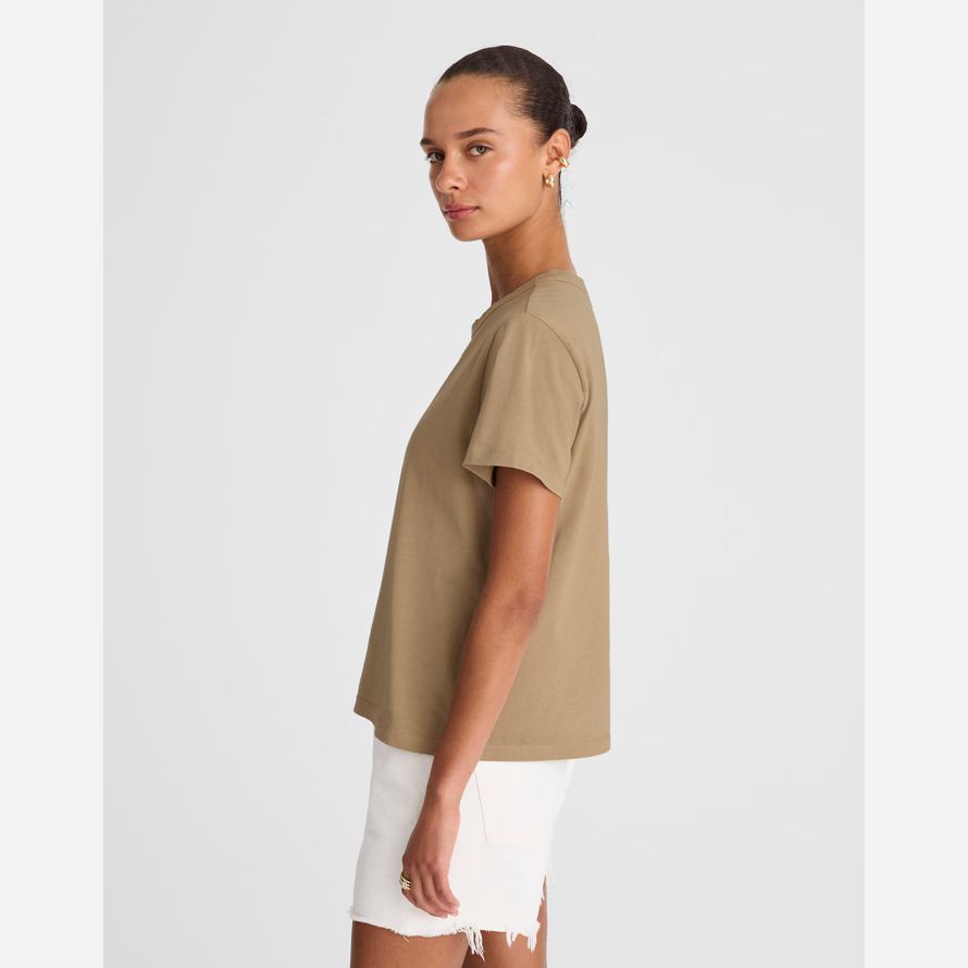 womens madewell cotton perfect crewneck t-shirts khaki