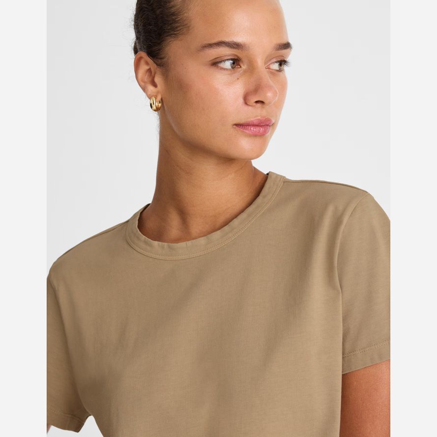 womens madewell cotton perfect crewneck t-shirts khaki
