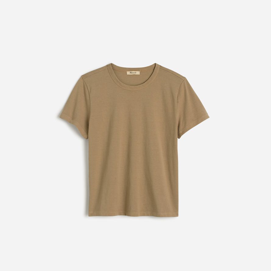 womens madewell cotton perfect crewneck t-shirts khaki