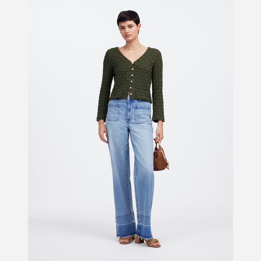dark green womens madewell basket-weave stitch long-sleeve sweater t-shirts
