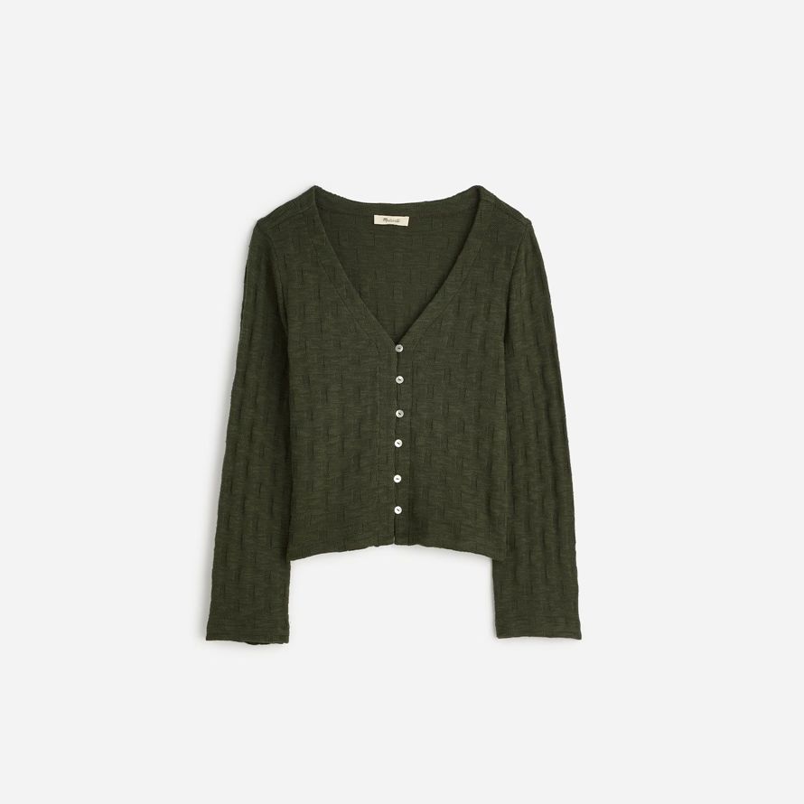 dark green womens madewell basket-weave stitch long-sleeve sweater t-shirts