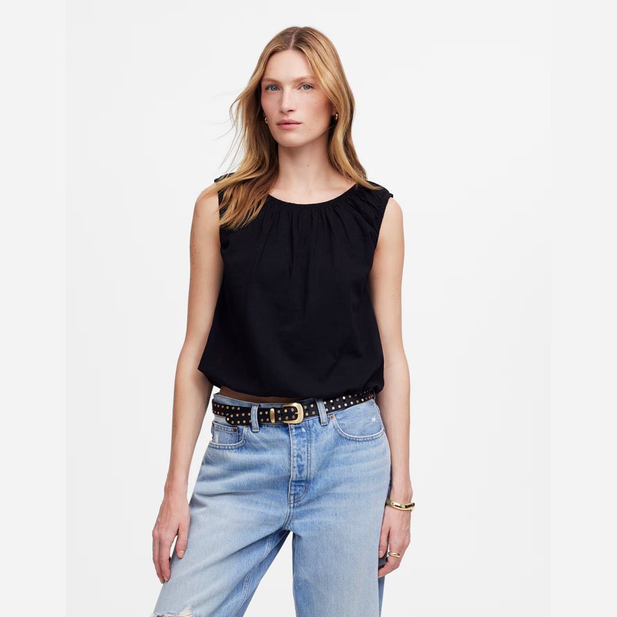 womens madewell boatneck bubble t-shirts black