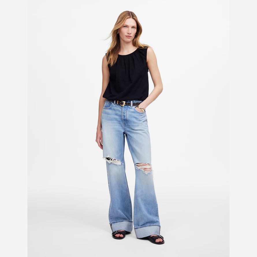 womens madewell boatneck bubble t-shirts black