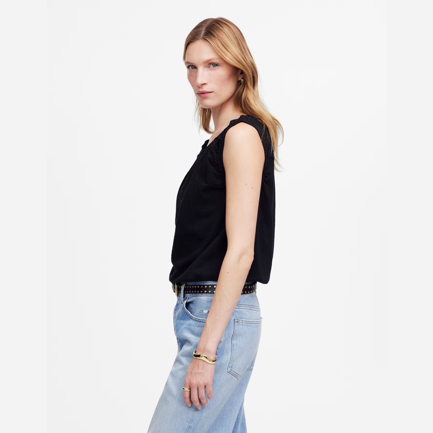 womens madewell boatneck bubble t-shirts black