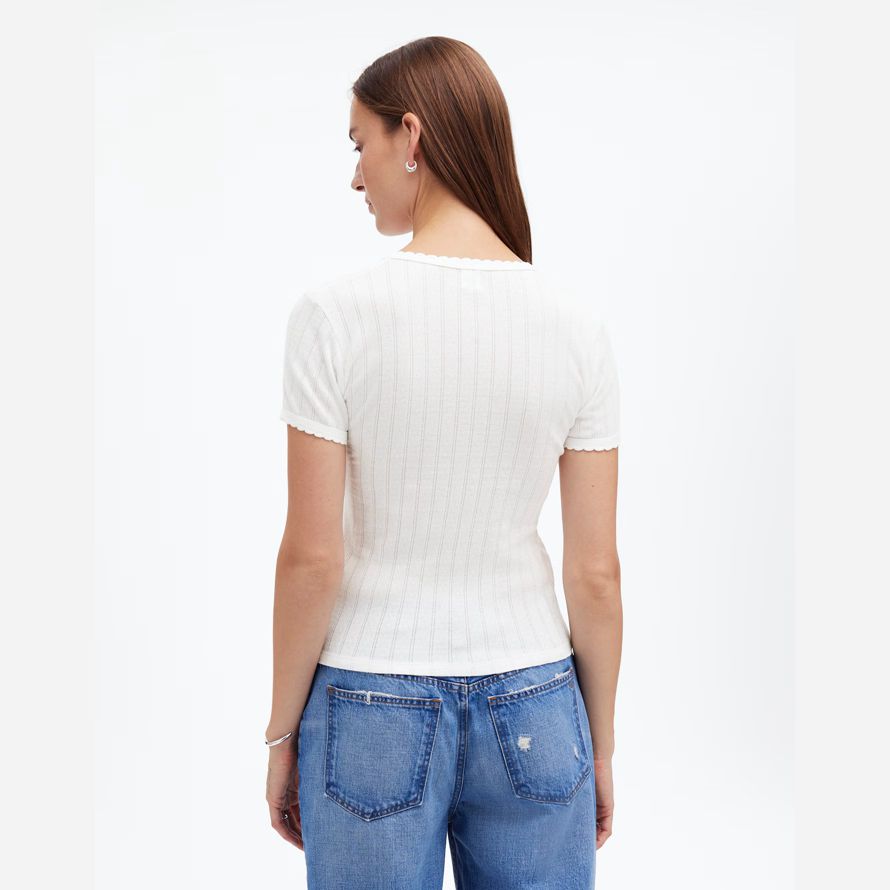 white womens madewell leset pointelle slim-fit t-shirts