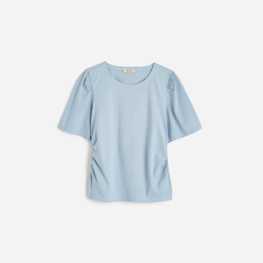 blue madewell side-cinch puff-sleeve womens t-shirts