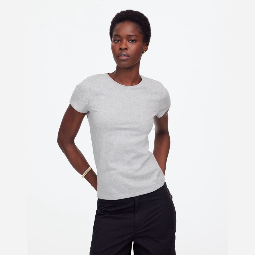 womens madewell essential slim lightweight cotton t-shirts grey