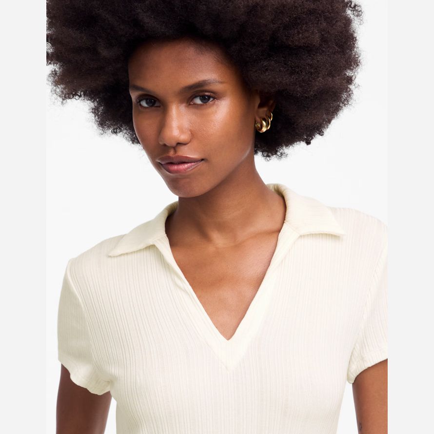 womens madewell ribbed v-neck polo t-shirts cream