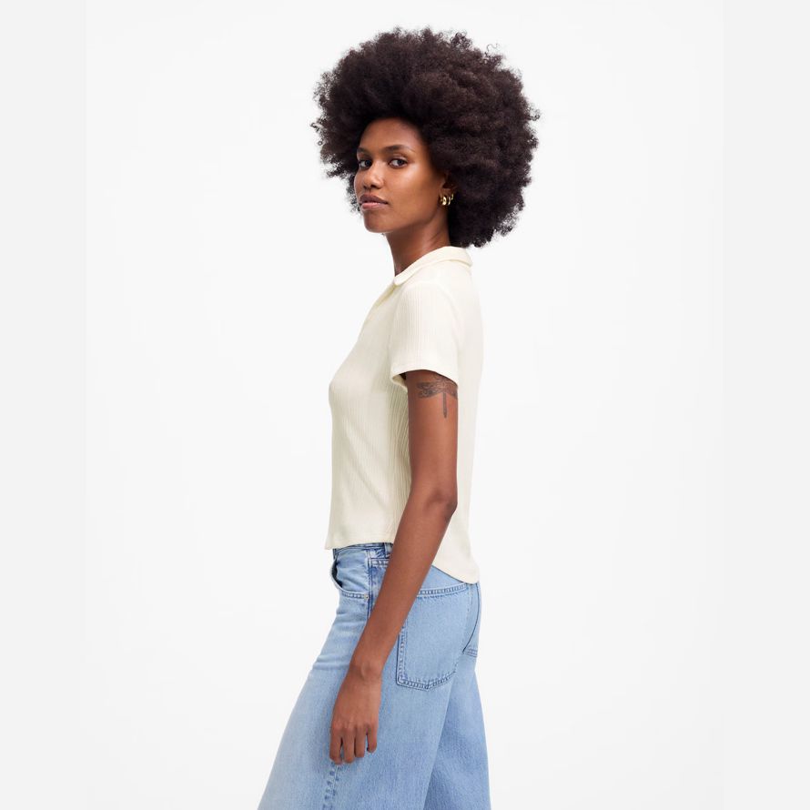 womens madewell ribbed v-neck polo t-shirts cream