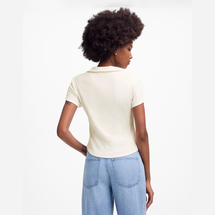 womens madewell ribbed v-neck polo t-shirts cream