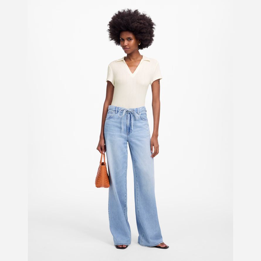 womens madewell ribbed v-neck polo t-shirts cream