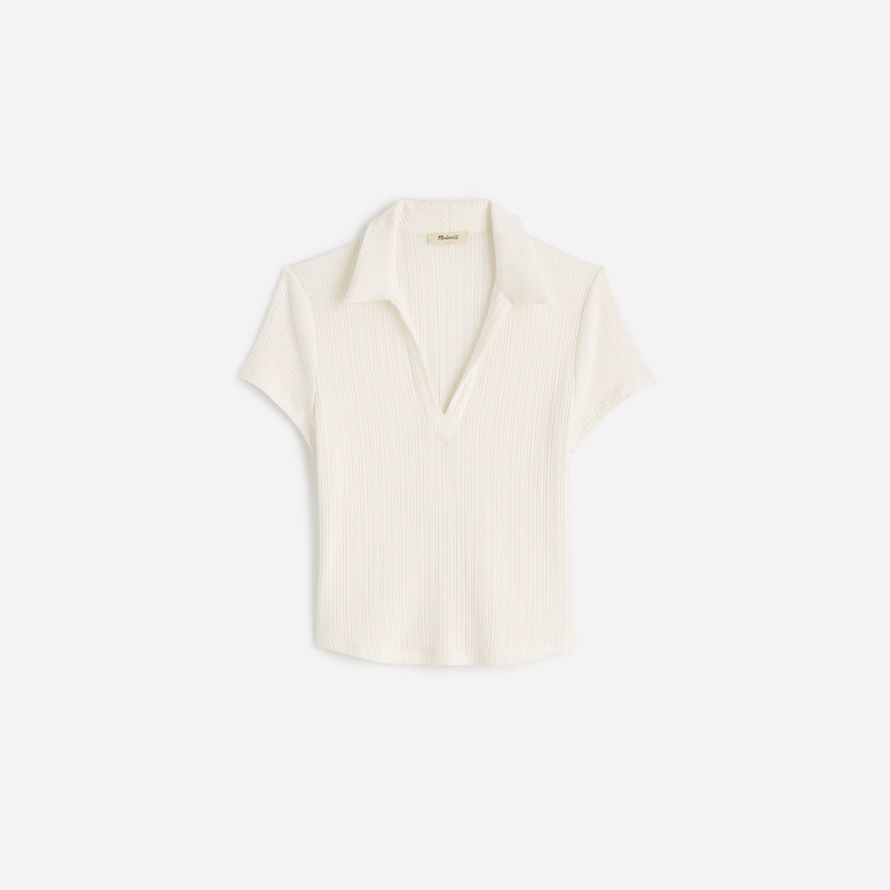 womens madewell ribbed v-neck polo t-shirts cream
