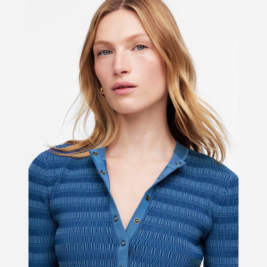 blue womens madewell henley sweater stripe t-shirts
