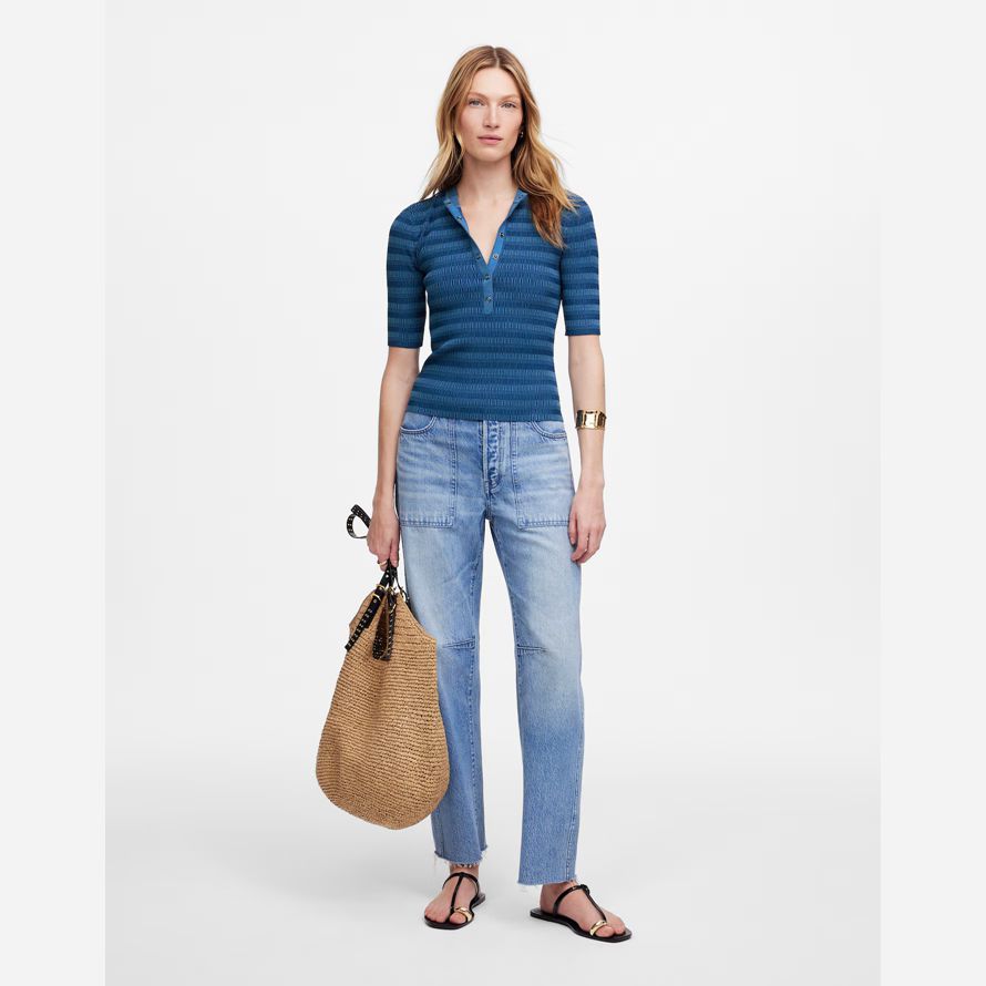 blue womens madewell henley sweater stripe t-shirts
