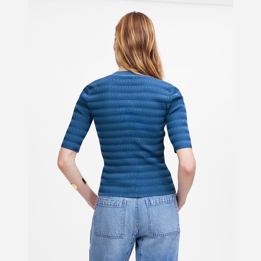 blue womens madewell henley sweater stripe t-shirts