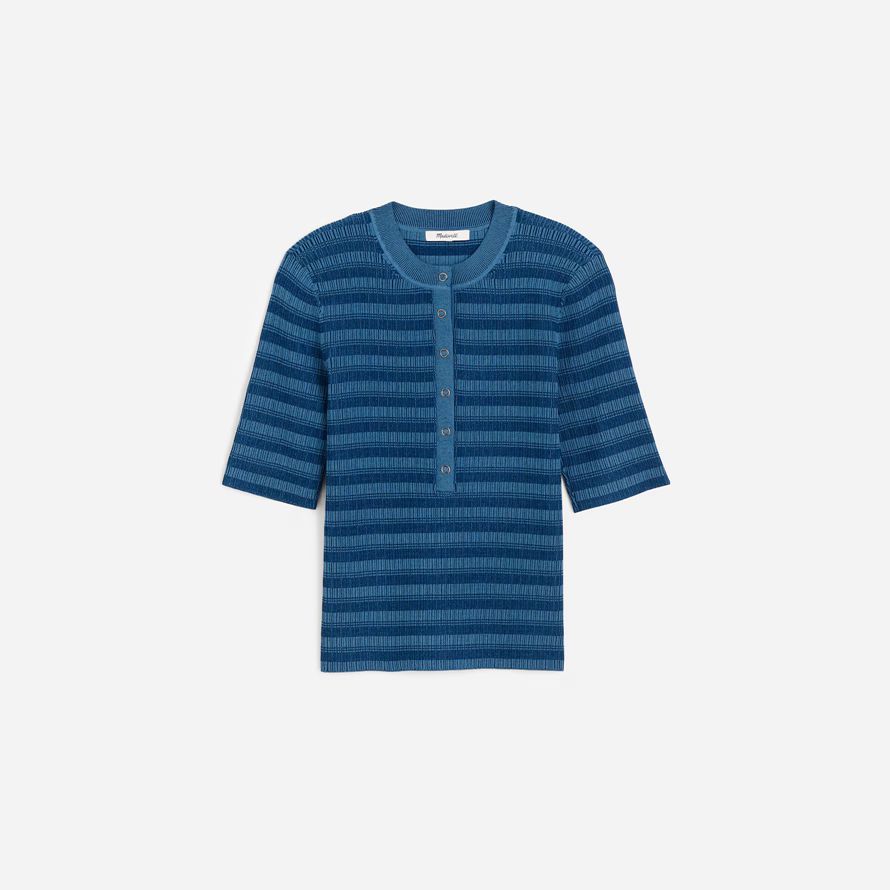 blue womens madewell henley sweater stripe t-shirts