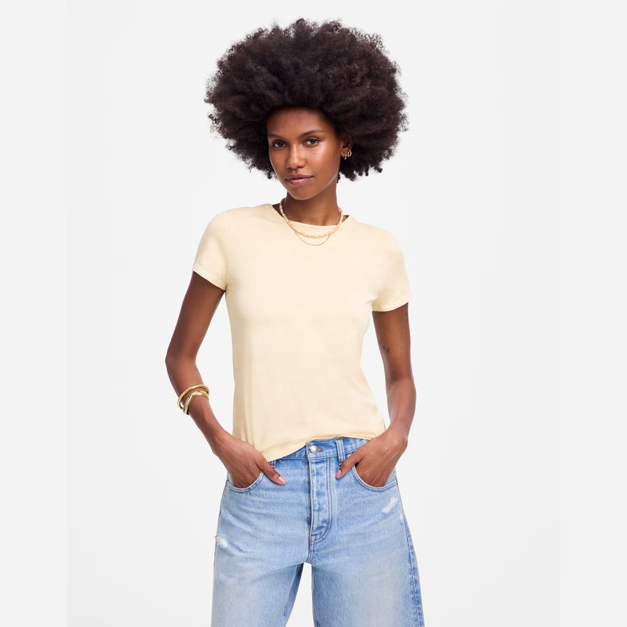 madewell essential slim lightweight cotton womens t-shirts cream
