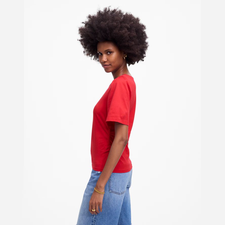 red madewell side-cinch puff-sleeve womens t-shirts