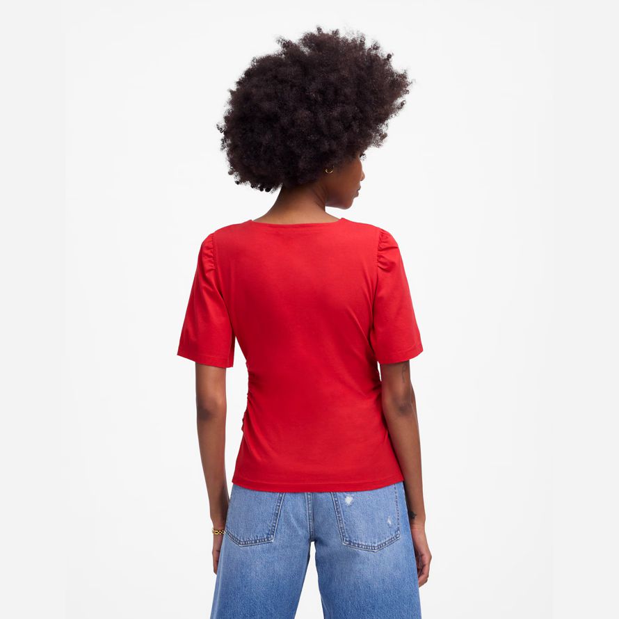 red madewell side-cinch puff-sleeve womens t-shirts