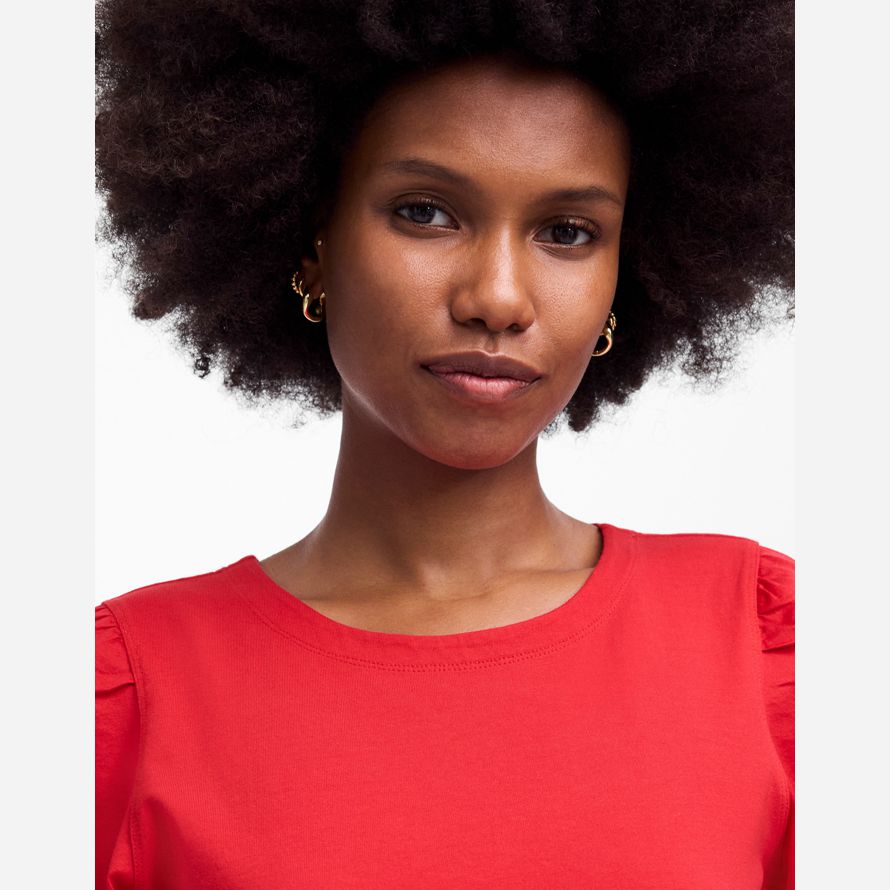 red madewell side-cinch puff-sleeve womens t-shirts