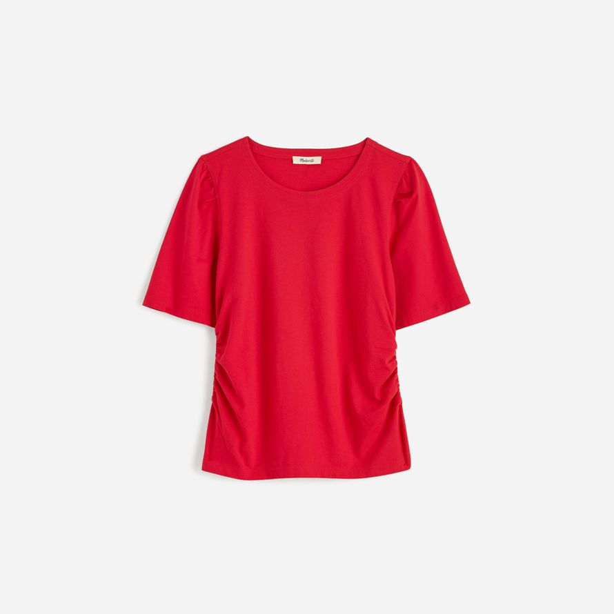 red madewell side-cinch puff-sleeve womens t-shirts