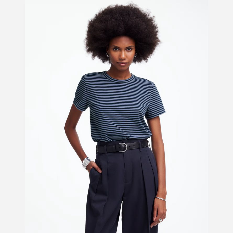 madewell cotton perfect crewneck womens t-shirts blue navy