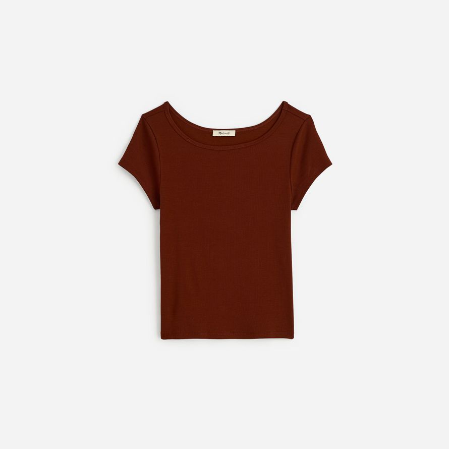 chocolate womens madewell regenerative cotton ribbed cap-sleeve t-shirts