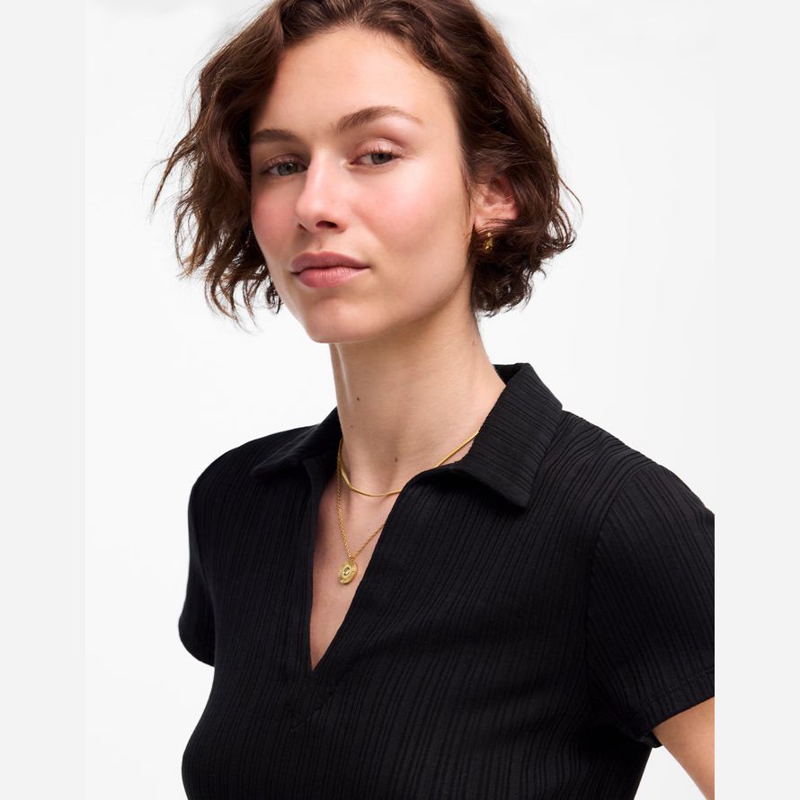 black madewell ribbed v-neck polo womens t-shirts