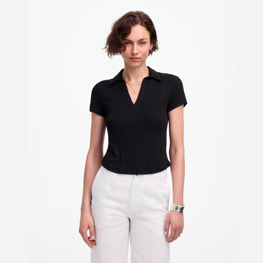 black madewell ribbed v-neck polo womens t-shirts