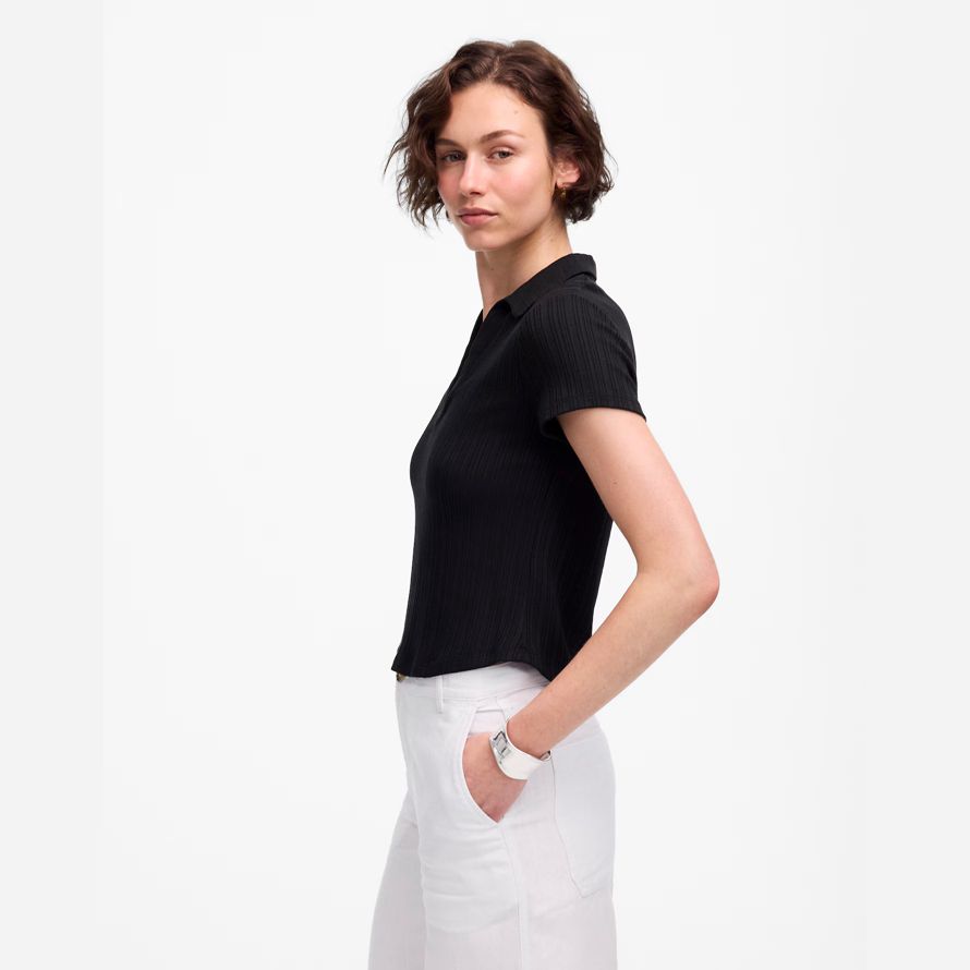 black madewell ribbed v-neck polo womens t-shirts