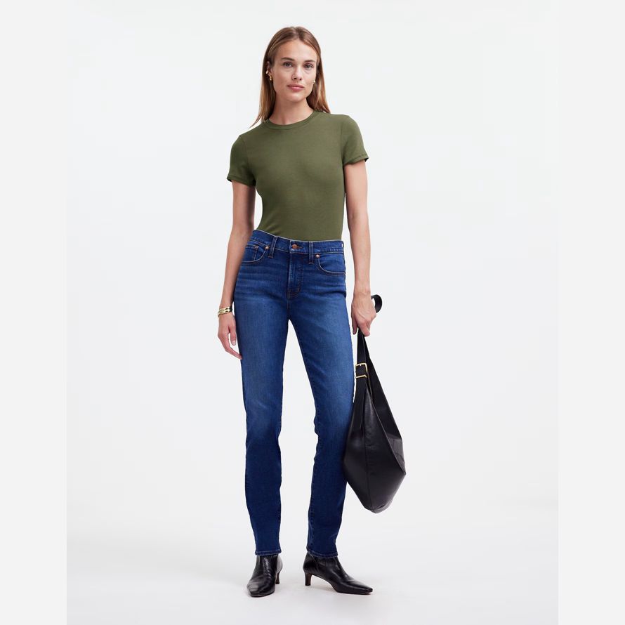 womens madewell regenerative cotton ribbed crewneck t-shirts olive