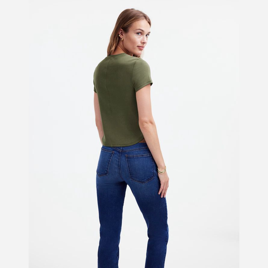 womens madewell regenerative cotton ribbed crewneck t-shirts olive