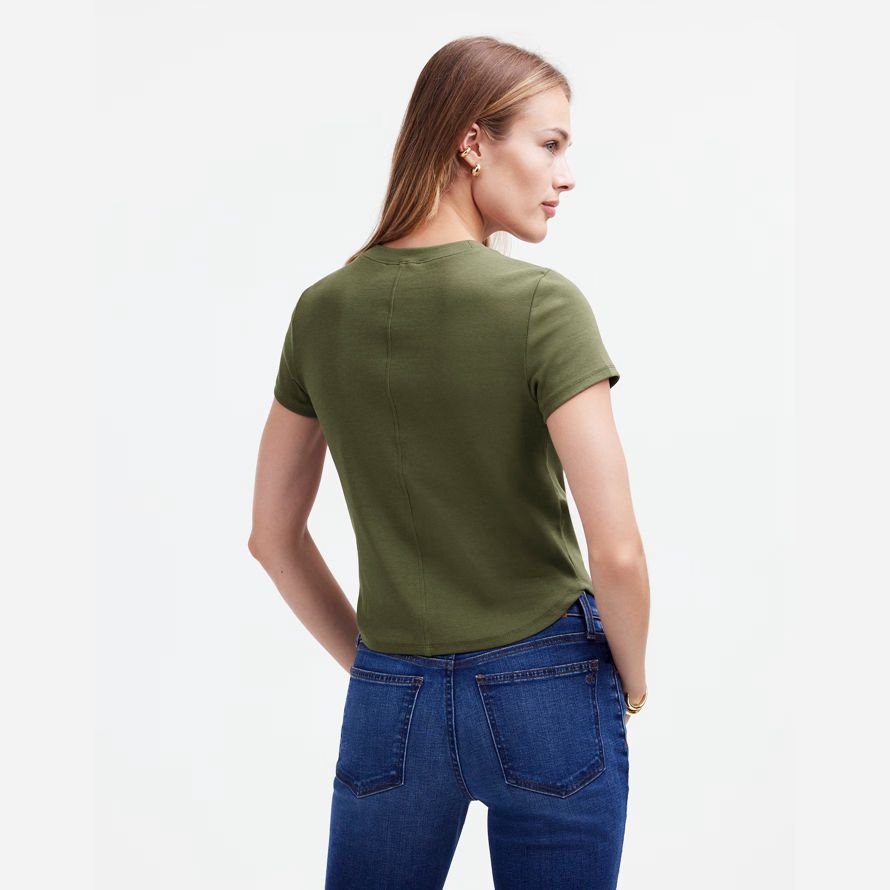 womens madewell regenerative cotton ribbed crewneck t-shirts olive
