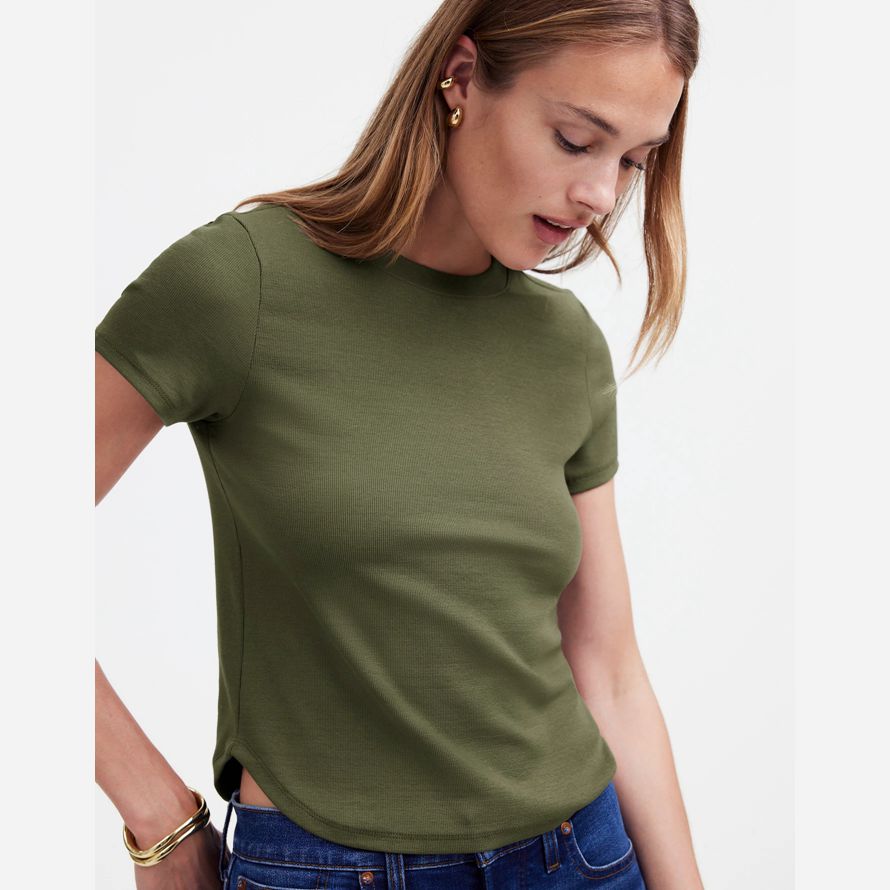 womens madewell regenerative cotton ribbed crewneck t-shirts olive