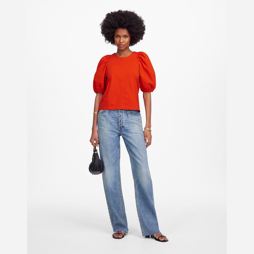 red womens madewell puff-sleeve t-shirts
