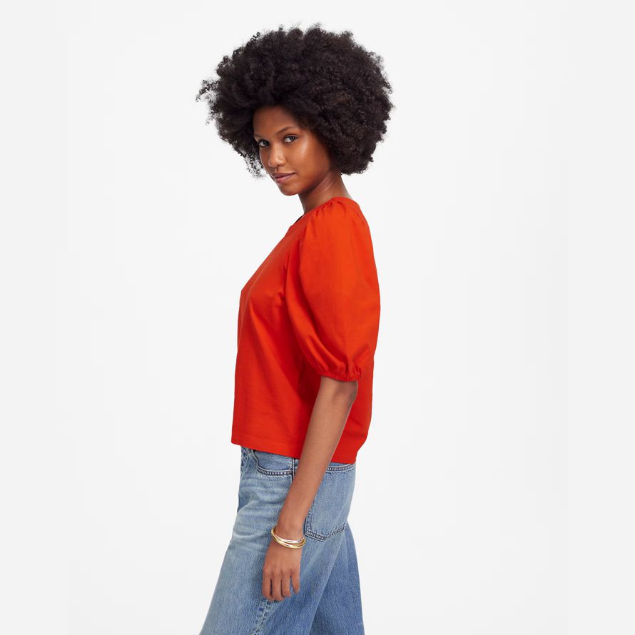 red womens madewell puff-sleeve t-shirts
