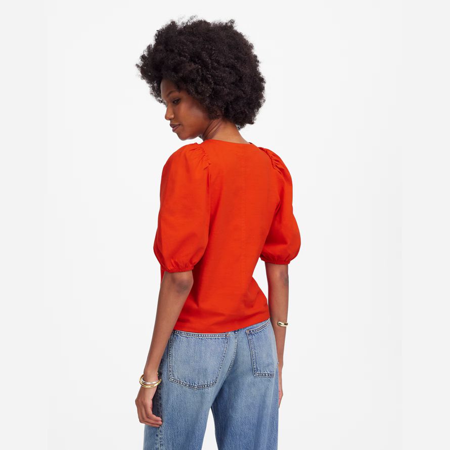 red womens madewell puff-sleeve t-shirts