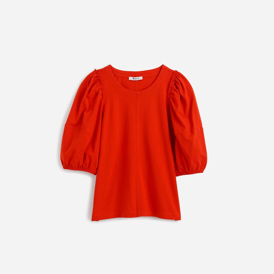 red womens madewell puff-sleeve t-shirts