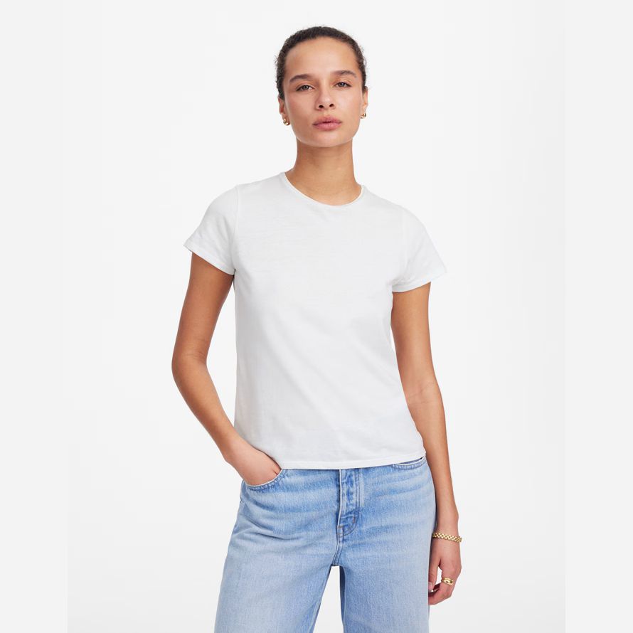 white womens madewell essential slim lightweight cotton t-shirts
