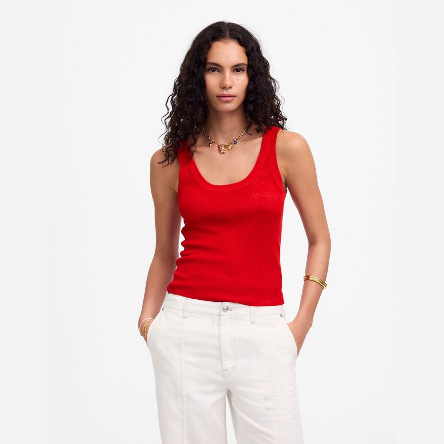 red womens madewell linen-blend scoopneck sweater tank