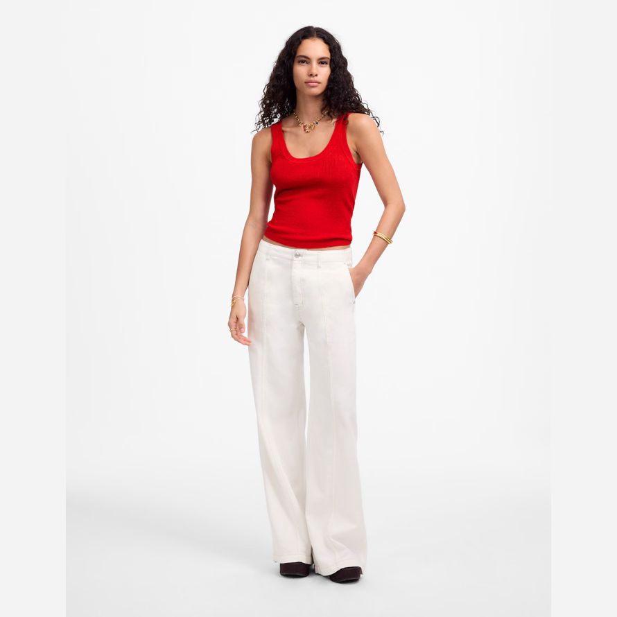 red womens madewell linen-blend scoopneck sweater tank