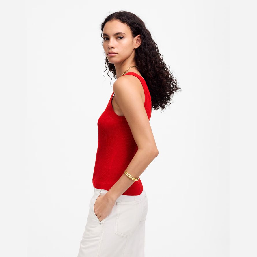 red womens madewell linen-blend scoopneck sweater tank
