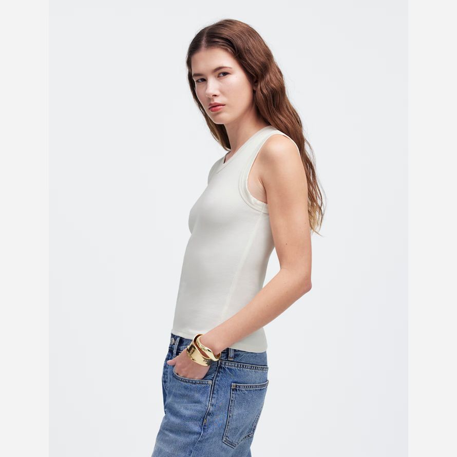 womens madewell regenerative cotton ribbed high v-neck tank white