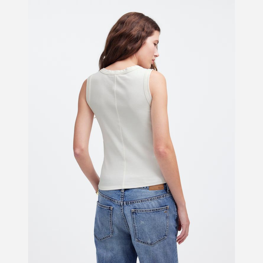 womens madewell regenerative cotton ribbed high v-neck tank white