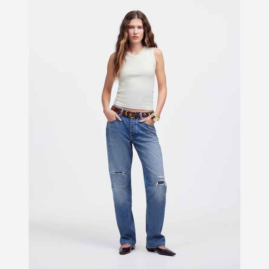 womens madewell regenerative cotton ribbed high v-neck tank white