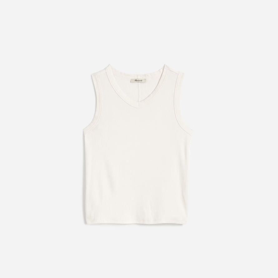 womens madewell regenerative cotton ribbed high v-neck tank white